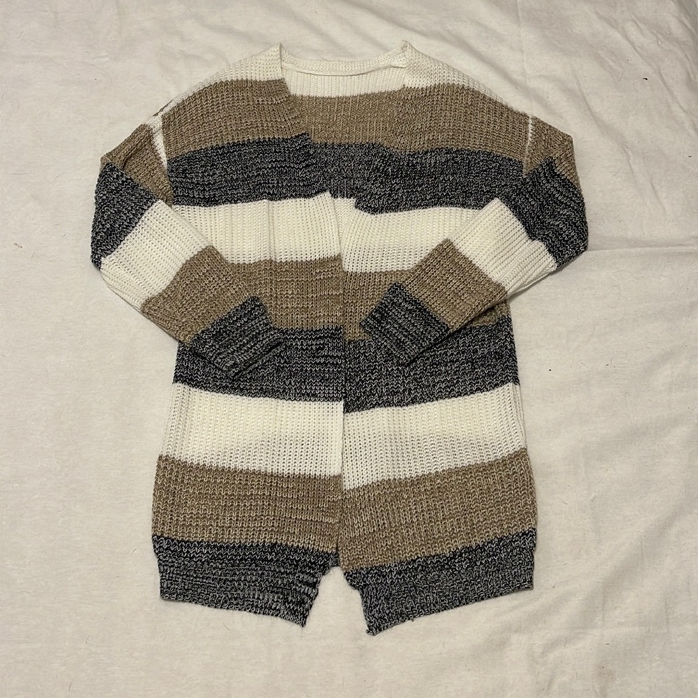 Blue, Cream, Bronze Striped Crochet Cardigan size Medium